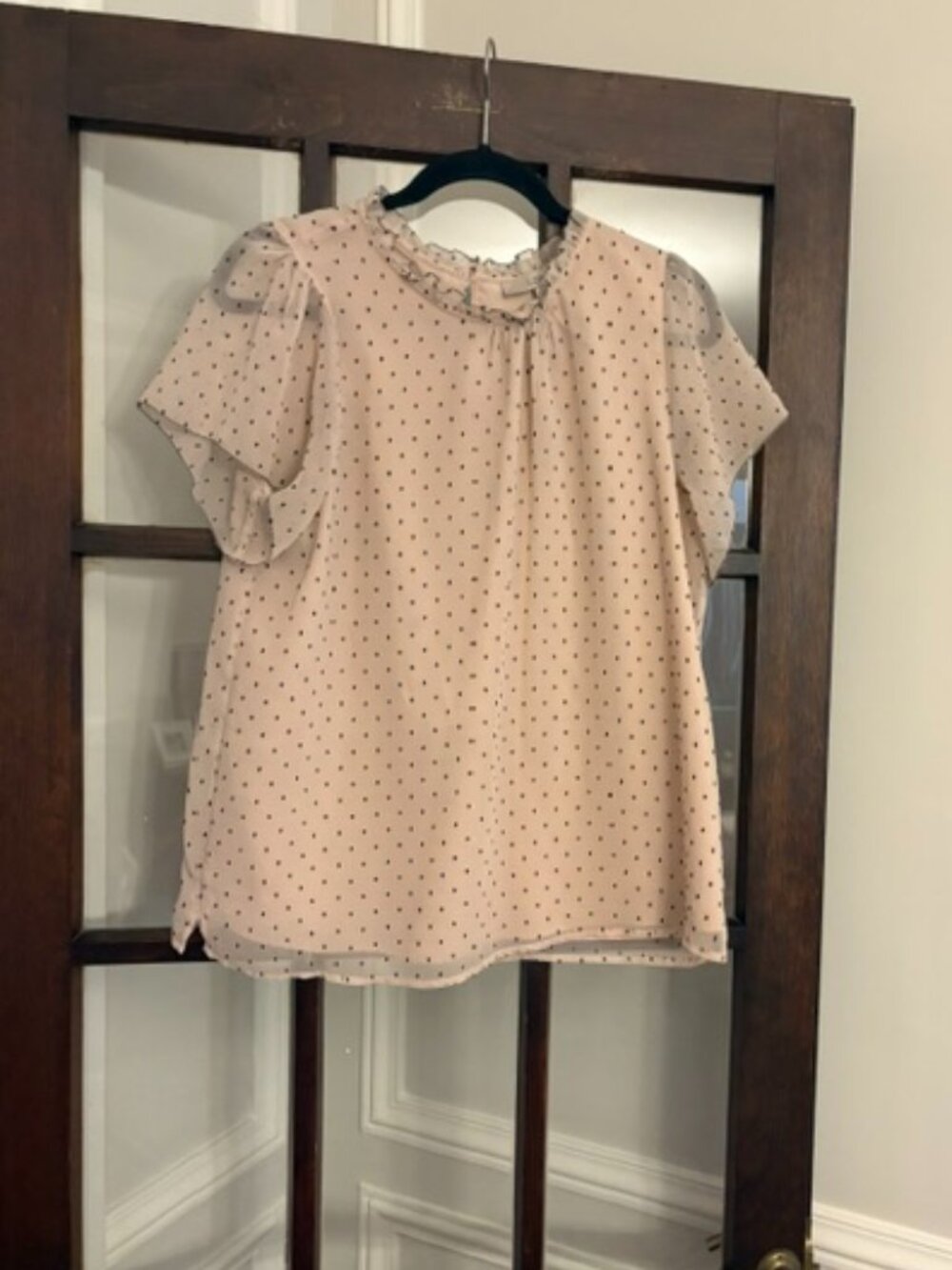 LOFT Pink Blouse with Black Dots, Size Medium
